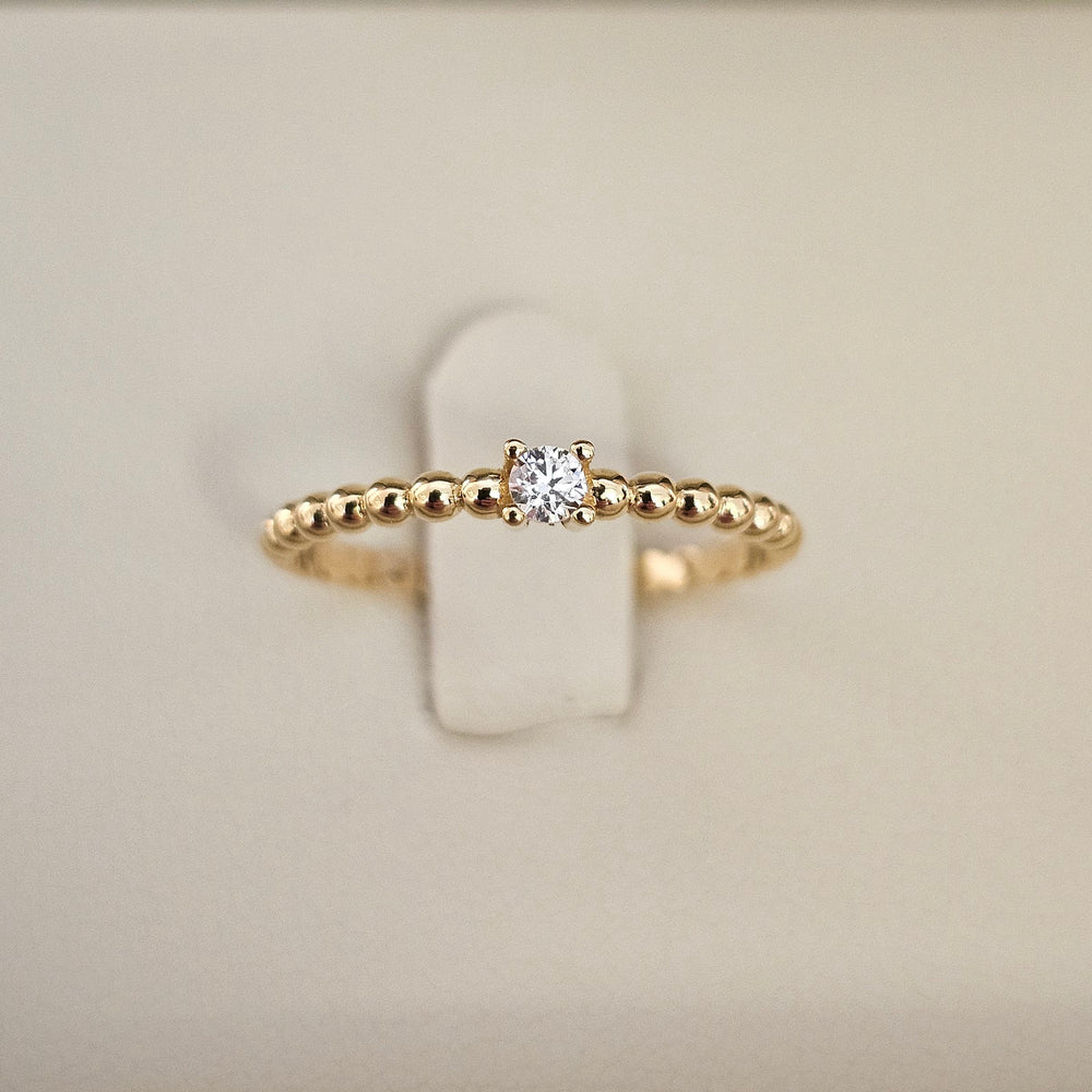 750er Gelbgold Kugelring mit Zirkon – fein & modern (2)