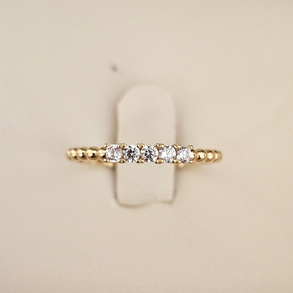 750er Kugelring aus Gelbgold mit 5 Zirkonen – elegant & funkelnd (5)
