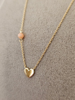 Erbsenkette mit Herz & Rosenquarz – 750 Gelbgold (5)