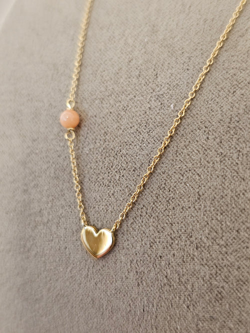 Erbsenkette mit Herz & Rosenquarz – 750 Gelbgold (5)