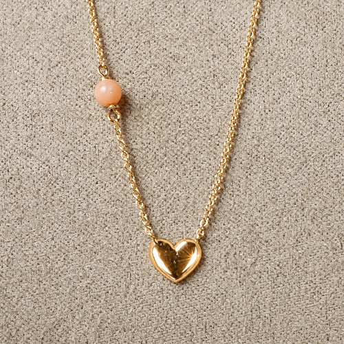 Collana rolo con cuore e quarzo rosa – oro giallo 750